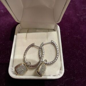 Pave diamond earrings gold/silver stamped, very sparkly, 1” long